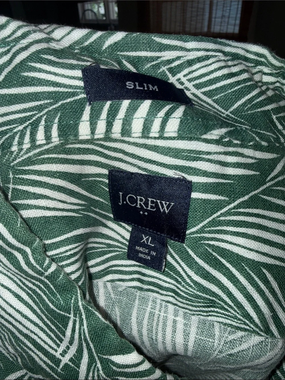 J. Crew Green and White Palm-Print Short-Sleeve Button-Down Shirt